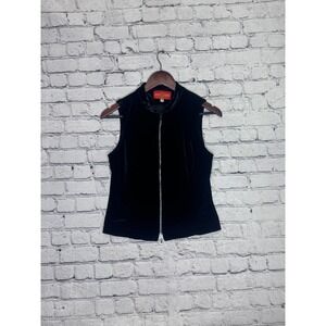 Krazy Larry Black Velvet Zip‎ Up Vest Womens Size M Stand Collar